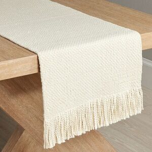 Pottery Barn Cream Table Runner
Handwoven Basketweave Cotton Fringe Table Runner